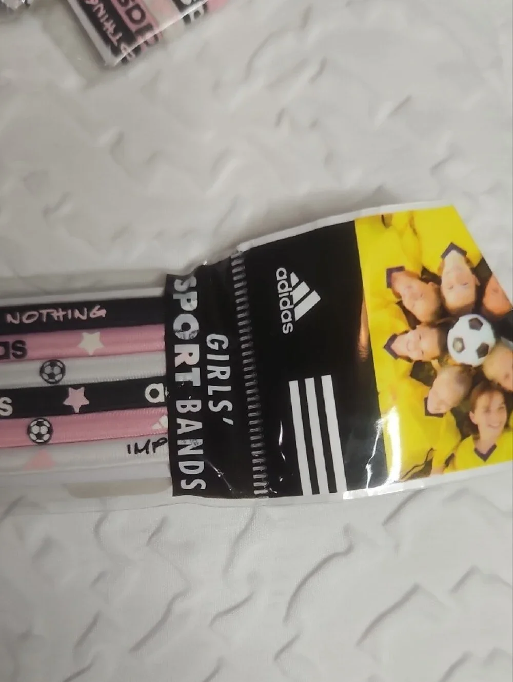 adidas  Girls  Soccer Themed Pink & Black  Sport Hair Bands - 6pack -